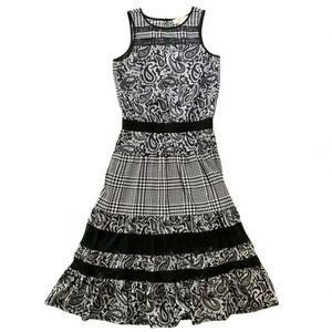 Michael Kors Black White Paisley Houndstooth Mesh Midi Dress Size XS